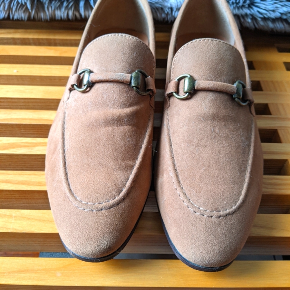 River Island Faux Suede Horsebit Loafers Tan Sz 9